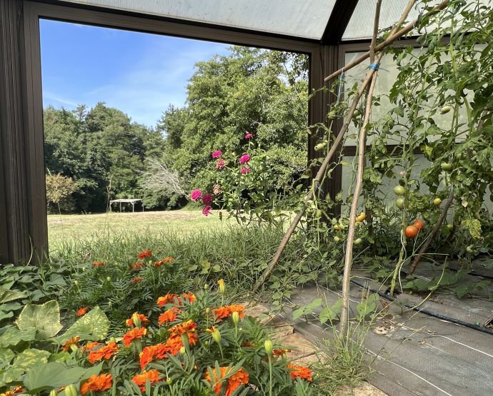Deux potagers, une serre et un verger 